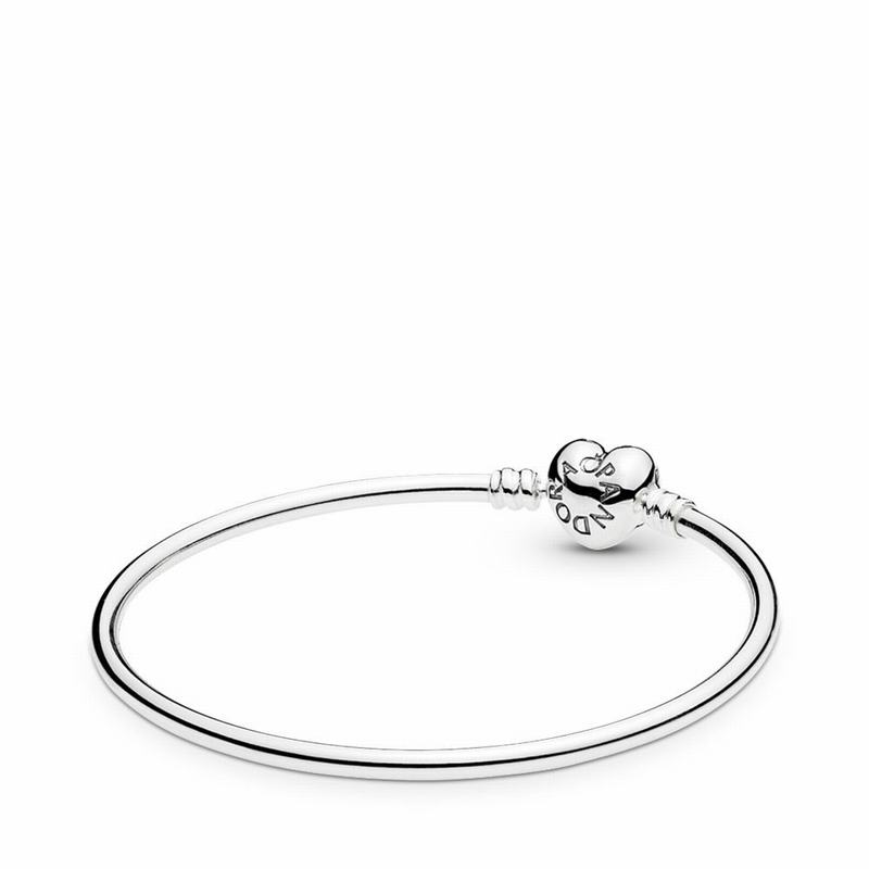 Pandora Logo Heart Clasp Moments Bangle Bracelet - Sterling Silver - Canada | XR2769ER